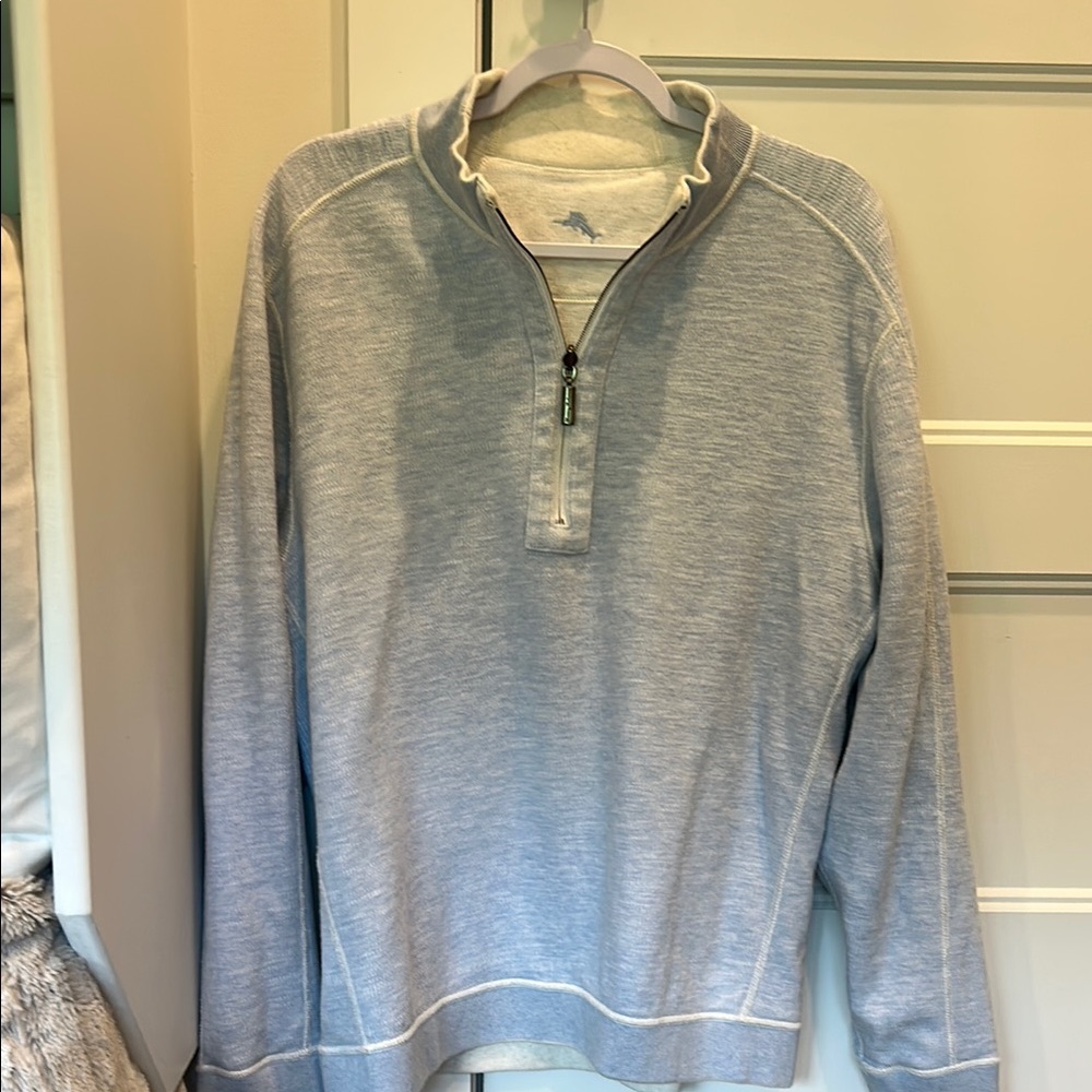 Tommy Bahama Light Blue/Cream Reversible Zip-Up Sweater